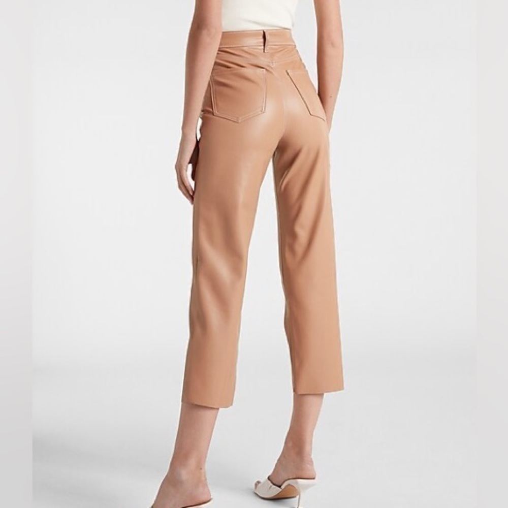 Express Women's Straight Leg Super High Waist Faux Leather Pants Nude 4